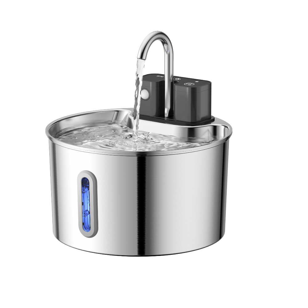 Pet Water Fountain Stainless Steel - 2L Paslanmaz Çelik, Şarj Edilebilir, Kablosuz