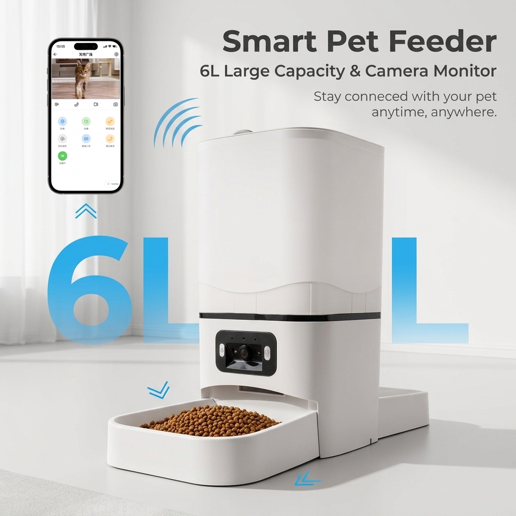 Automatic Cat Feeder 6L Timed - 6L Çift Bölmeli Kamera Uygulamalı Otomatik
