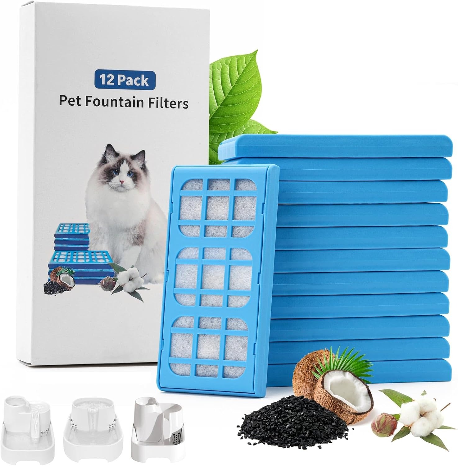 Pet Water Fountain Pump Replacement - 12'li Paket Filtre Kartuşları Yedekleri, Kedi