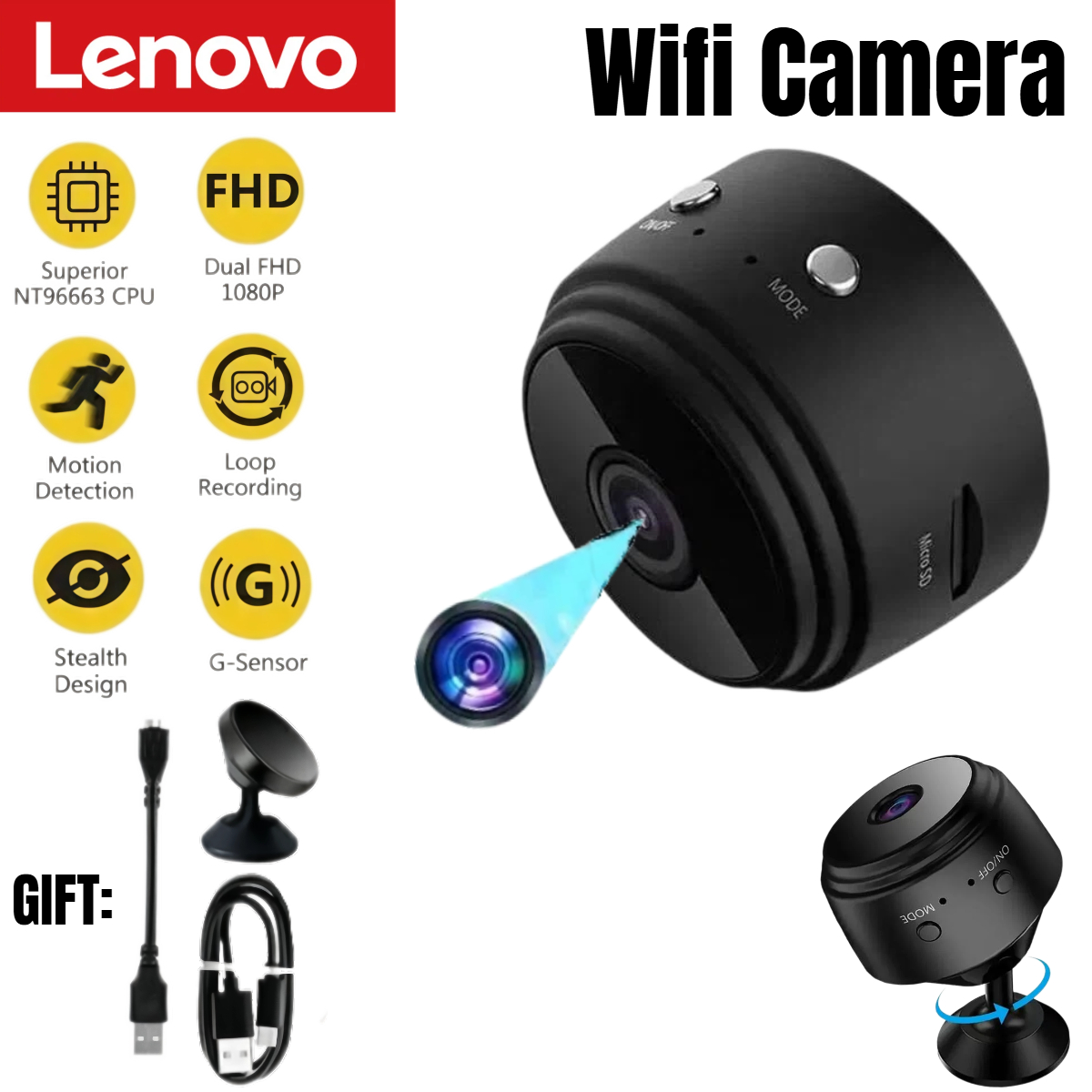 Smart Pet Feeder Camera Wifi - Lenovo A9 WiFi Mini Kamera Kablosuz
