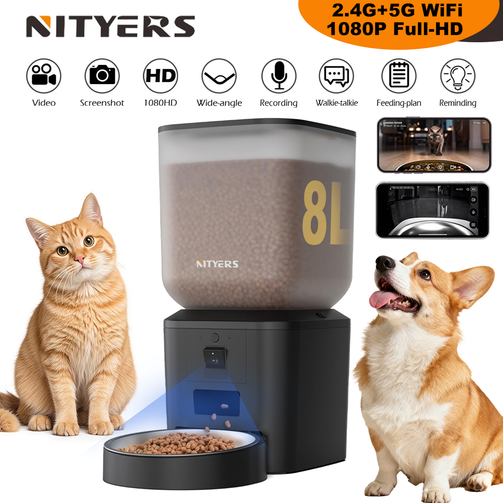 Smart Pet Feeder Camera Wifi - Nityers 8L Otomatik Kedi Mama Kabı,
