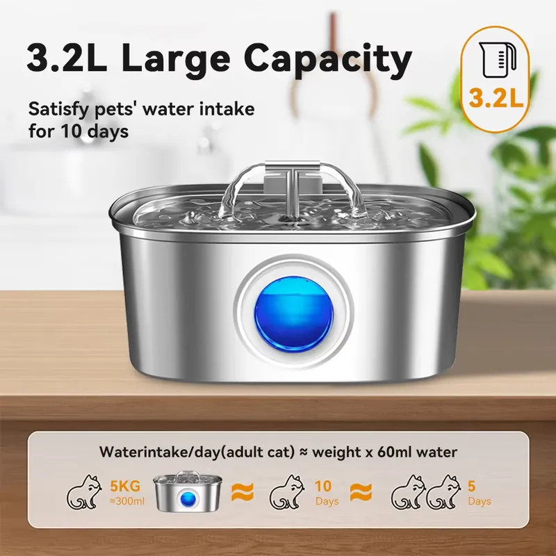 304 Paslanmaz Çelik 3.2L Otoma - Pet Water Fountain Stainless Steel incelemesi ve fiyatı